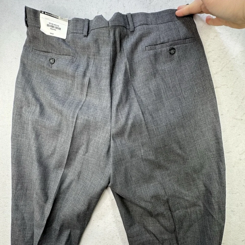 NWT Bachrach Super 120's Wool Pants 36 R X 36" Unhemmed Grey Pleated Lightweight - Picture 8 of 10
